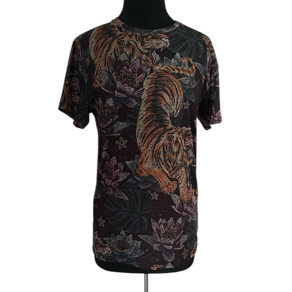 Primark Black Tiger/floral Print Shirt size Medium
